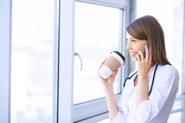 Healthcare Professional Young Female Doctor Modern Clinic Office — Stock Photo, Image