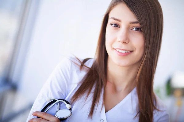 Clinic Portrait Young Doctor Standing Medical Office — Stock Photo, Image