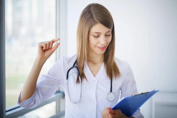 Clinic Portrait Young Doctor Standing Medical Office — Stock Photo, Image