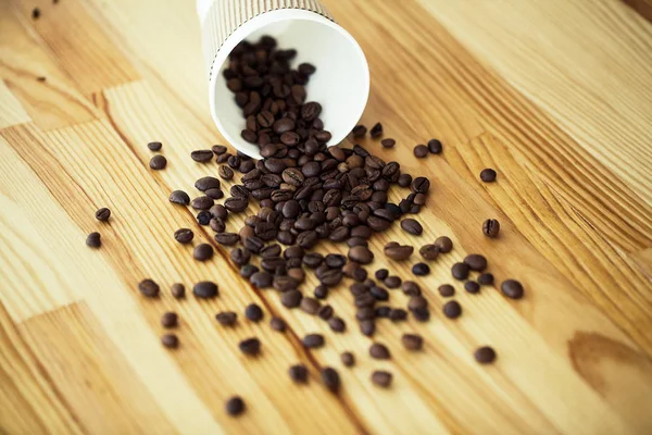 Bom Dia Café Para Feijões Café Fundo Mesa Madeira — Fotografia de Stock