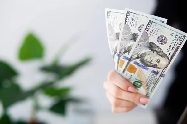 Woman With Money at Workplace. Business Concept — Stock Photo, Image