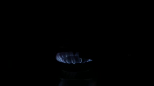 Печь горелка воспламеняется в голубое пламя приготовления пищи — стоковое видео