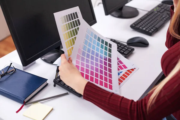 Woman Designer Working On Computer In Office on Modern Desktop Computer