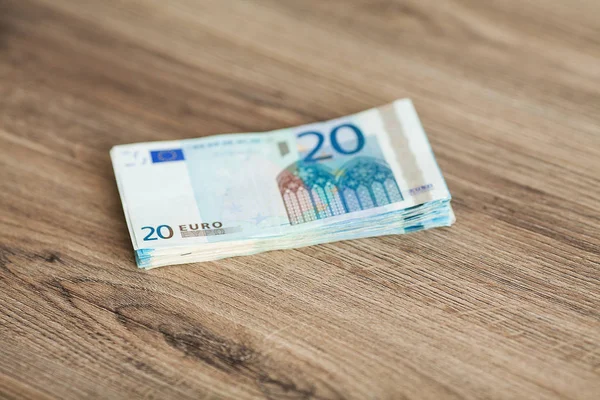 Banknotes with a nominal value of twenty Euro lying like a fan on the table — Stock Photo, Image