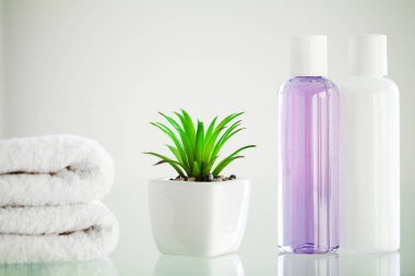 Duş malzemeleri. Spa tedavisi kompozisyon kozmetik ürünleri.