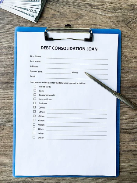 Debt consolidation loan document with graph on table.