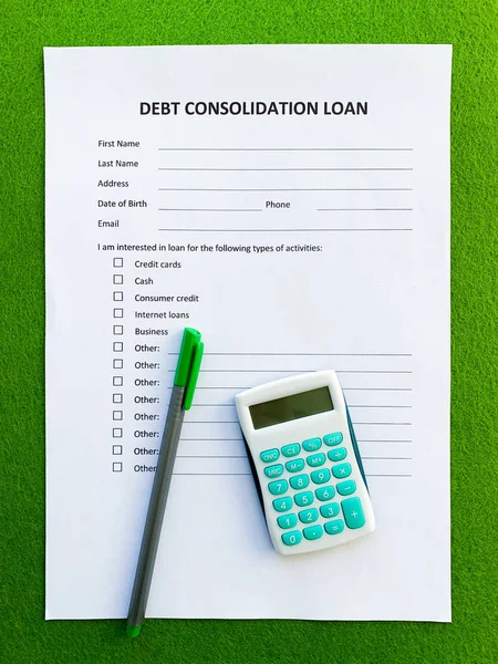 Debt consolidation loan document with graph on table