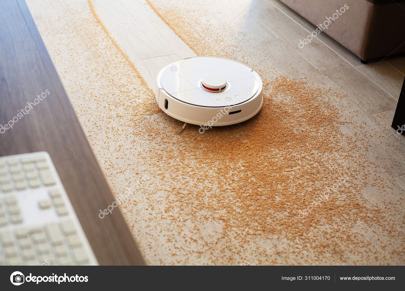 Smart Home Robot Vacuum Cleaner Performs Automatic Cleaning Of