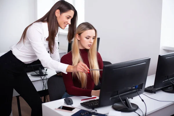 Zwei schöne Mädchen arbeiten im Büro einer Beratungsfirma — Stockfoto