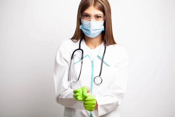 Young doctor woman tired after work at her workplace — Stock Photo, Image