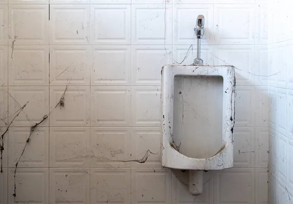 Abandoned toilet. a lot of cobwebs and garbage in abandoned toilet. — Stock Photo, Image