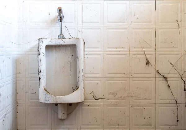 Verlassene Toilette. Spinnweben und Müll in verlassener Toilette. — Stockfoto