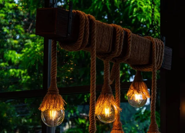 Hemp Rope Light - Barn Beam Pendant - Wood Ceiling Chandelier - Accent Hanging Lighting Rustic Edison Bulb