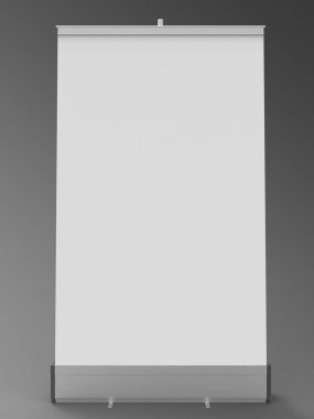 ROLLUP Banner 3d işleme bir profesyonel Rollup Banner Render bir 120 x 200 cm stand bir 3d modeli ile oluşturulan bir stüdyo arka planda olduğu.