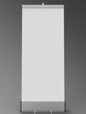 ROLLUP Banner 3d işleme bir profesyonel Rollup Banner Render bir 85 x 200 cm stand bir 3d modeli ile oluşturulan bir stüdyo arka planda olduğu.