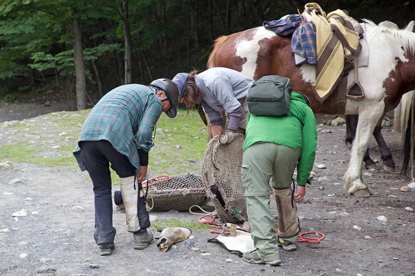 Männer Refugio Chileno Berghütte Entlang Des Weges Den Torres Del — Stockfoto