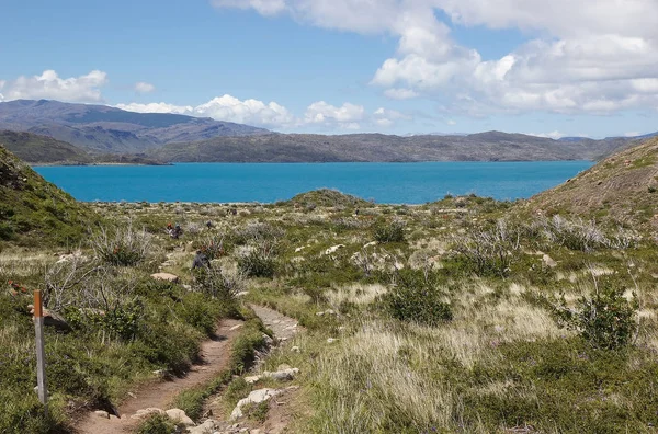 Θέα Στη Λίμνη Pehoe Από Μονοπάτι Προς Γκρι Glacier Στο — Φωτογραφία Αρχείου