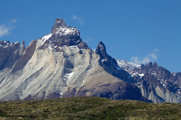 Cuernos Del Paine Avec Ciel Bleu Vue Depuis Lac Pehoe — Photo