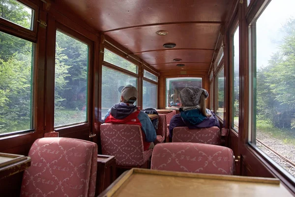 Τουρίστες Στο Τραίνο Κατά Μήκος Της Νότιας Fuegian Σιδηροδρομικής Γραμμής — Φωτογραφία Αρχείου