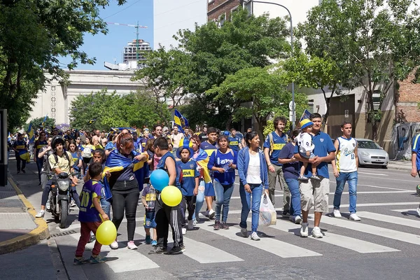 Boca Juniors Supporters Langs Straat Buenos Aires Voor Wedstrijd Ten — Stockfoto
