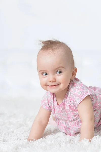 Cute Little Baby Girl White Blanket Close View — Stock Photo, Image