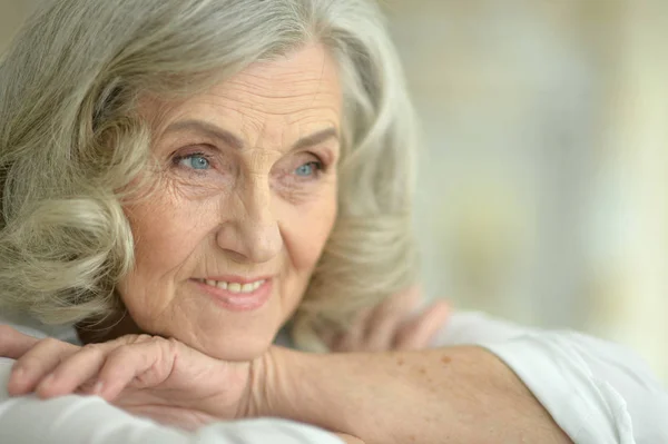 Portrait Happy Senior Woman Posing Home — Stock Photo, Image