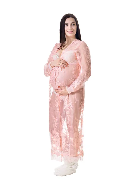 Beautiful Pregnant Woman Posing Isolated White Background — Stock Photo, Image