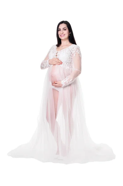 Beautiful Pregnant Woman Posing Isolated White Background — Stock Photo, Image