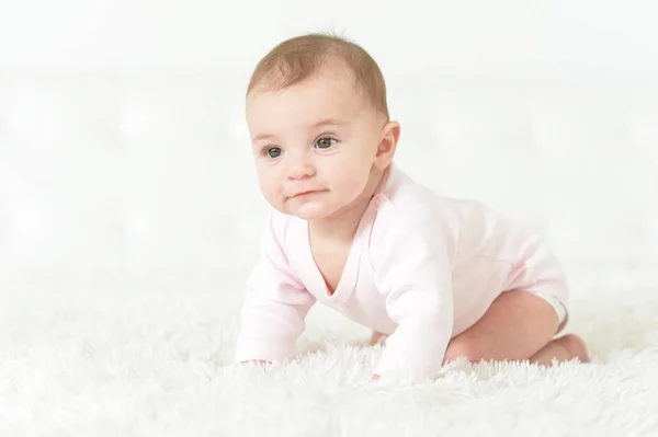 Cute Baby Girl White Blanket — Stock Photo, Image