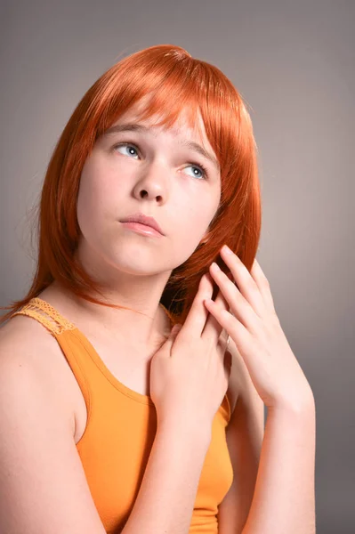 Portrait Cute Sad Girl Posing Studio — Stock Photo, Image