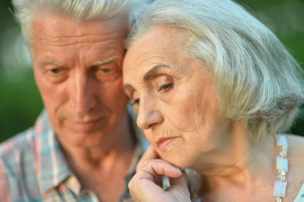 Sad Senior Couple Autumn Park — Stock Photo, Image