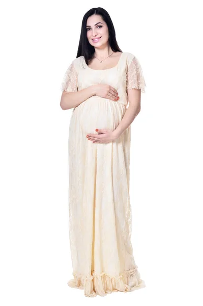 Young Pregnant Woman Posing Isolated White Background — Stock Photo, Image