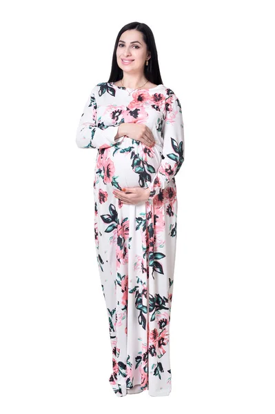 Belle Femme Enceinte Robe Posant Isolé Sur Fond Blanc — Photo