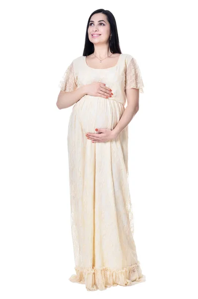 Young Pregnant Woman Posing Isolated White Background — Stock Photo, Image