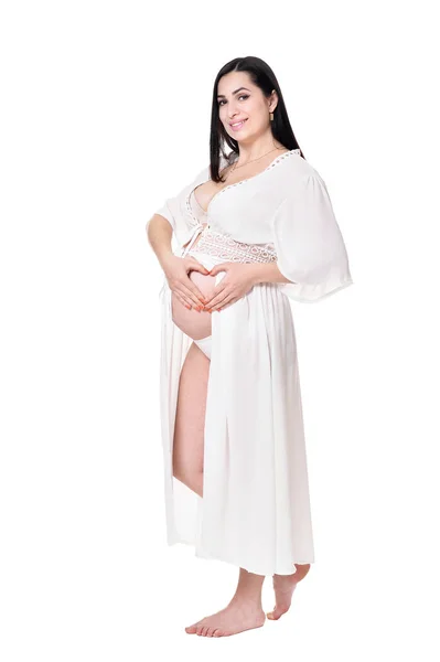 Young Pregnant Woman Posing Isolated White Background — Stock Photo, Image