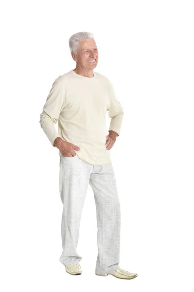 Portrait Senior Man Posing Isolated White Background Full Length — Stock Photo, Image