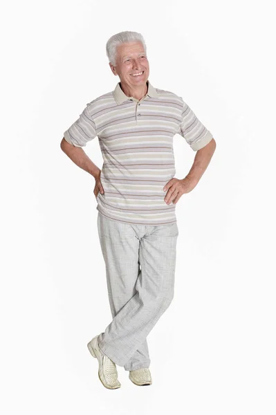 Senior Man Posing Isolated White Background — Stock Photo, Image