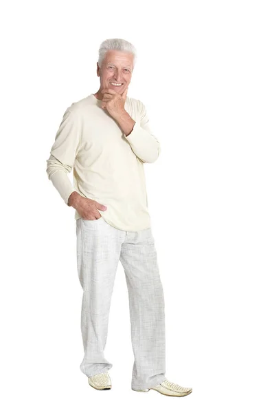 Portret Starszy Mężczyzna Pozowanie Białym Tle Białym Tle Pełnej Długości — Zdjęcie stockowe