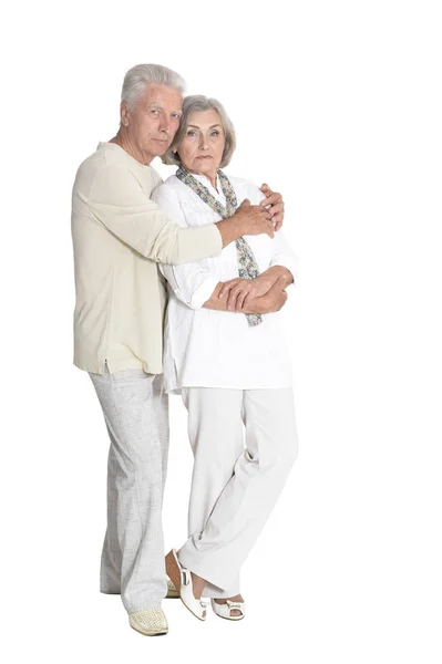 Portrait Complet Couple Personnes Âgées Embrassant Isolé Sur Fond Blanc — Photo