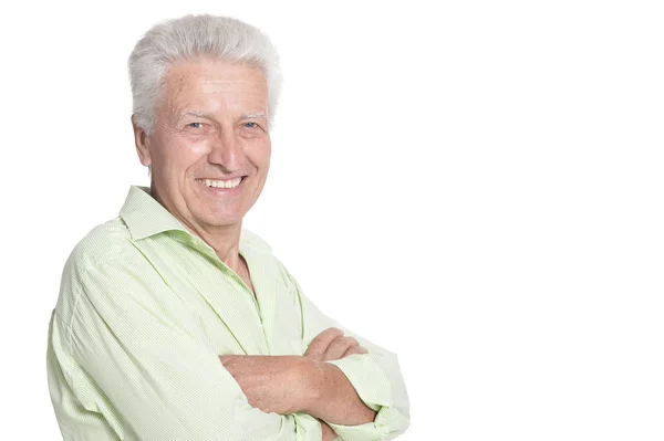 Hombre Mayor Posando Aislado Sobre Fondo Blanco — Foto de Stock