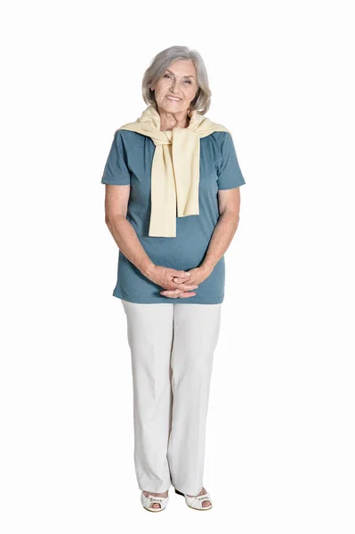 Portrait Senior Woman Posing Isolated White Background — Stock Photo, Image