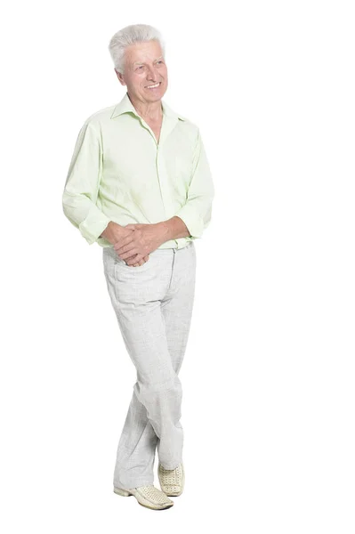 Senior Man Posing Isolated White Background — Stock Photo, Image