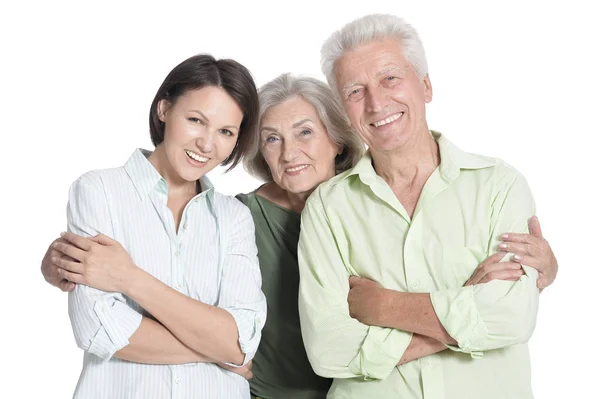 Lyckliga Senior Föräldrar Med Dotter Isolerade — Stockfoto