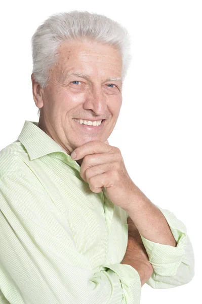 Senior Homme Posant Isolé Sur Fond Blanc — Photo