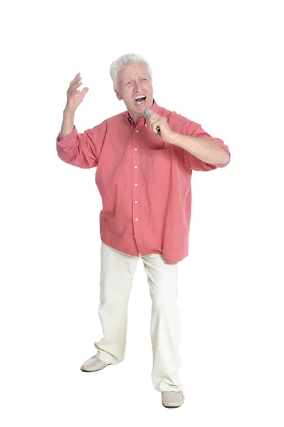 Hombre Mayor Cantando Aislado Sobre Fondo Blanco —  Fotos de Stock