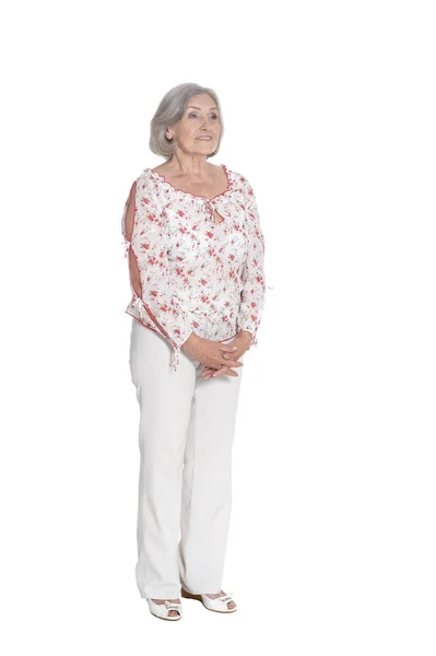 Happy Senior Woman Posing Isolated White Background — Stock Photo, Image