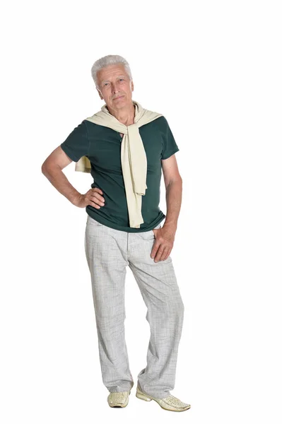 Senior Man Poseren Geïsoleerd Witte Achtergrond — Stockfoto