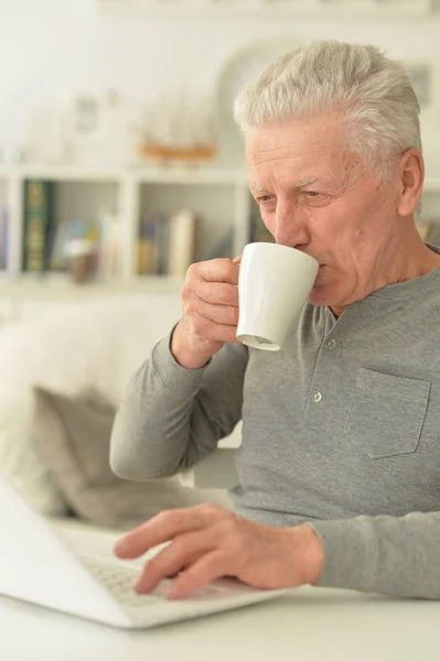 Senior man med bärbar dator — Stockfoto