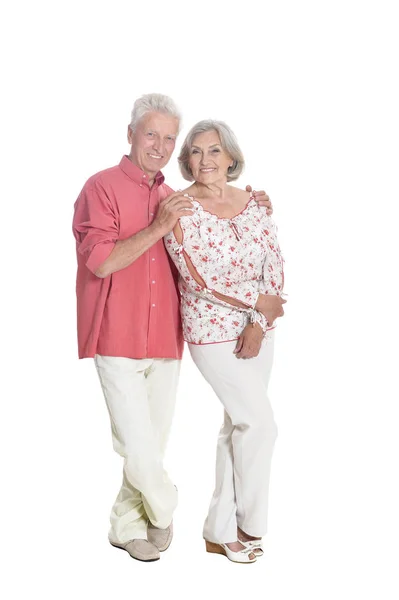 Šťastný Pár Senior Představuje Izolované Bílém Pozadí — Stock fotografie