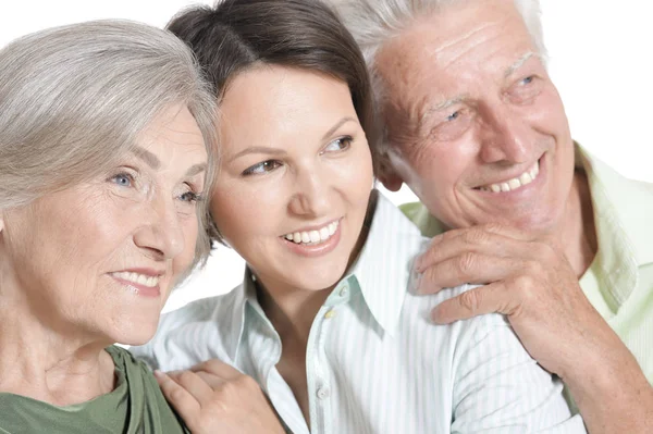 Gelukkige Senior Ouders Met Dochter Geïsoleerd — Stockfoto